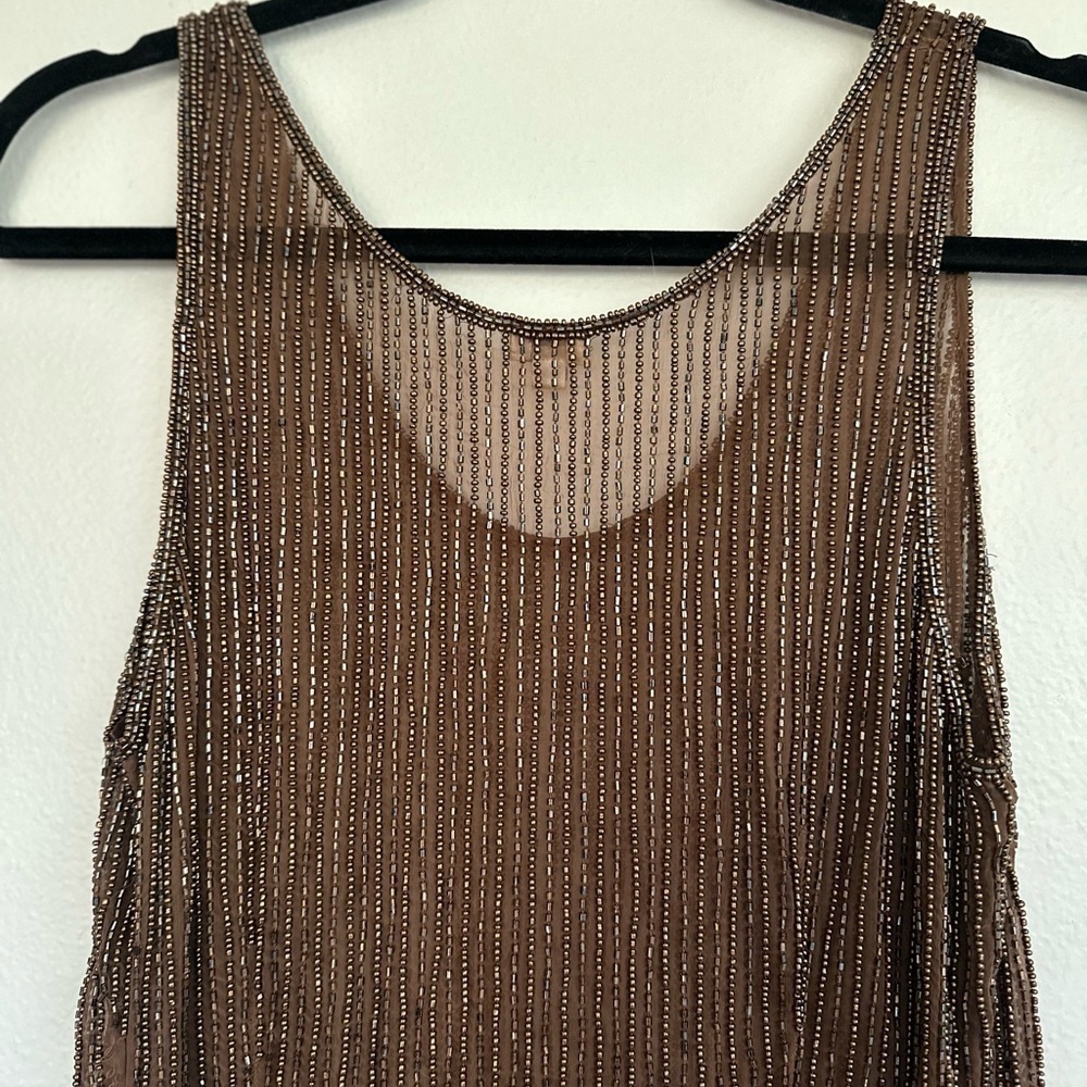 Anthropologie Moyna Sheer Beaded Brown Tank Top - Picture 11 of 15